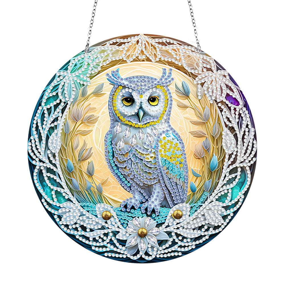 DIY Crystal Diamond Pendant Single-sided 5D Round for Home Garden (Owl)