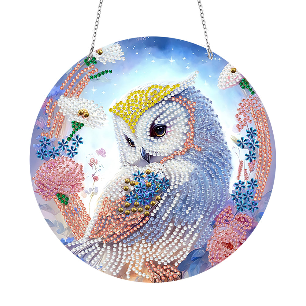 DIY Crystal Diamond Pendant Single-sided 5D Round for Home Garden (Owl)