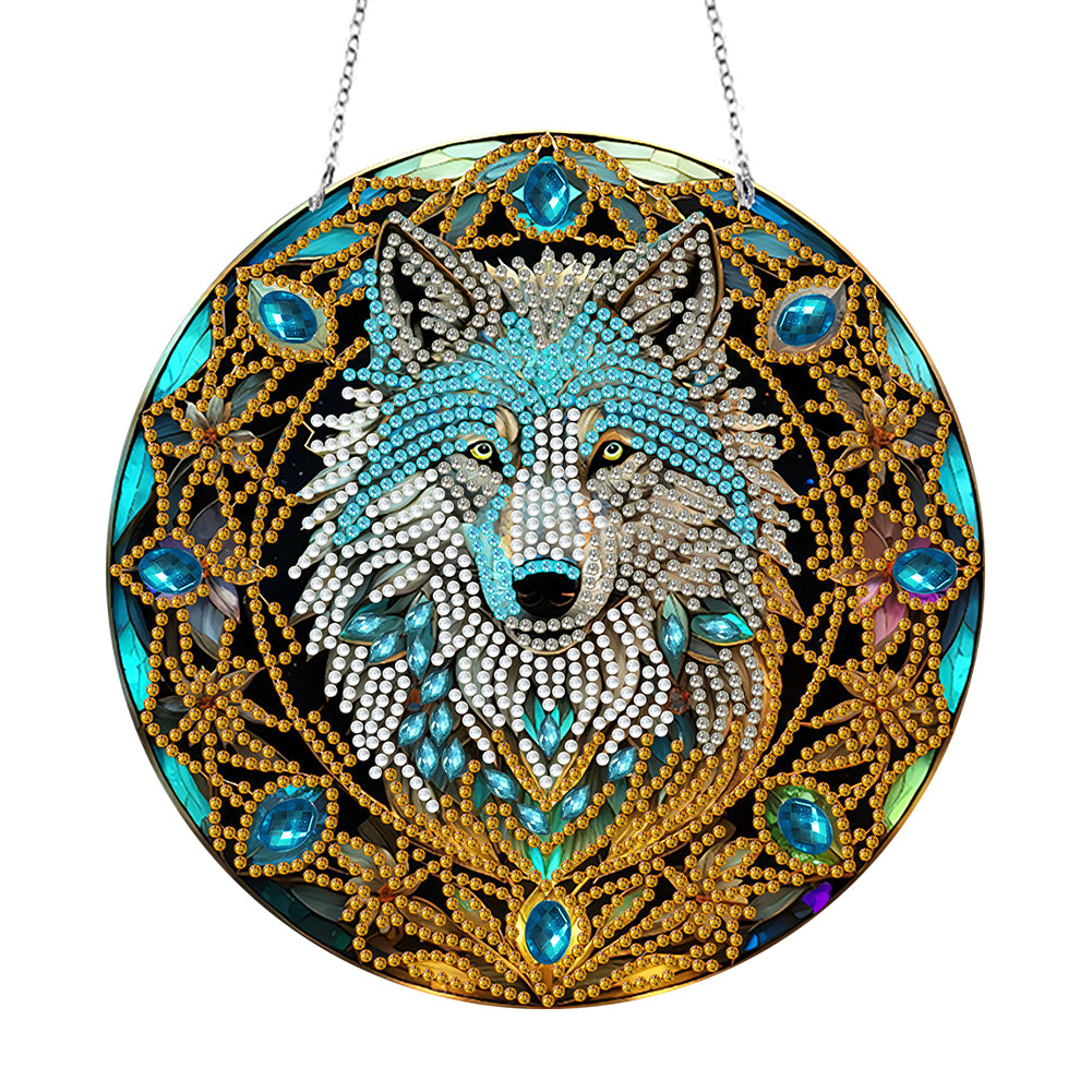 DIY Crystal Diamond Pendant Single-sided 5D Round for Home Garden (Wolf)