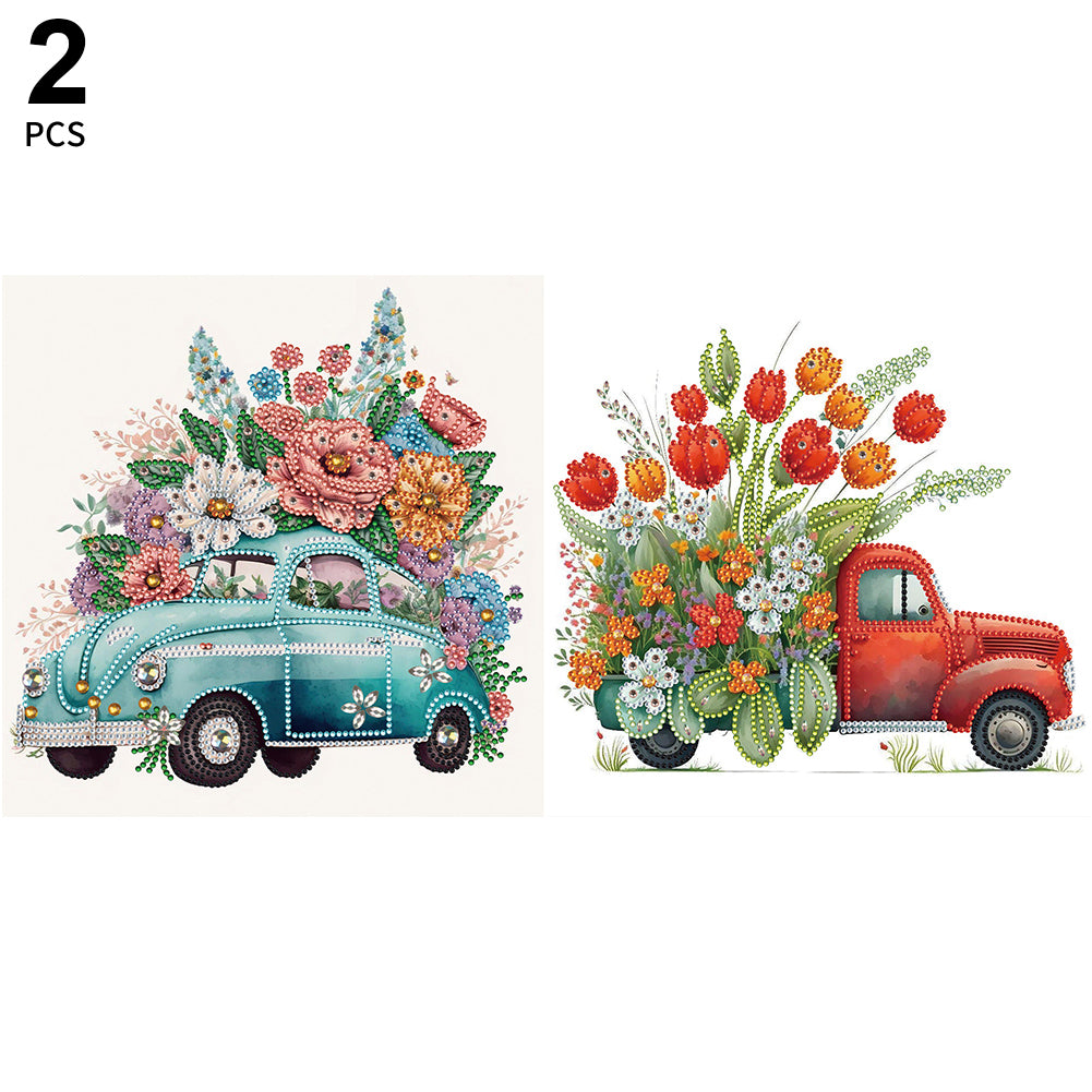 2pcs Diamond Painting Set - flowers and cars (30*30CM)