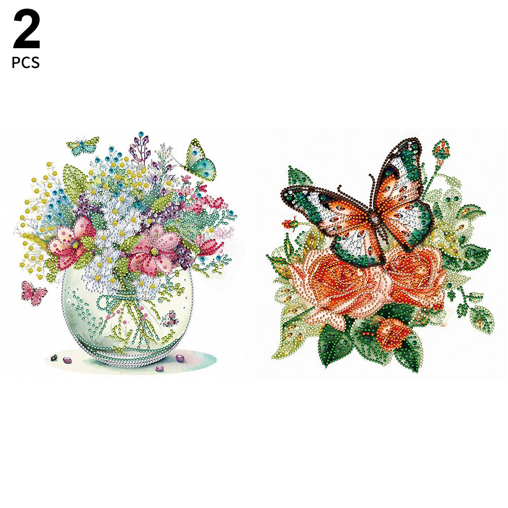 2pcs Diamond Painting Set - Aquarius Flowers and Butterflies (30*30CM)