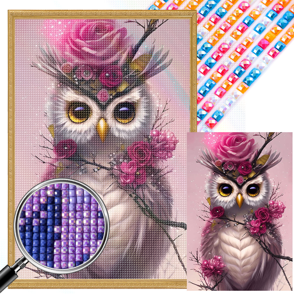 AB Diamond Painting - Full Round - pink owl (40*60CM)