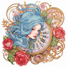 Load image into Gallery viewer, Diamond Painting - Partial Special Shaped - Clock and blue-haired girl (30*30CM)
