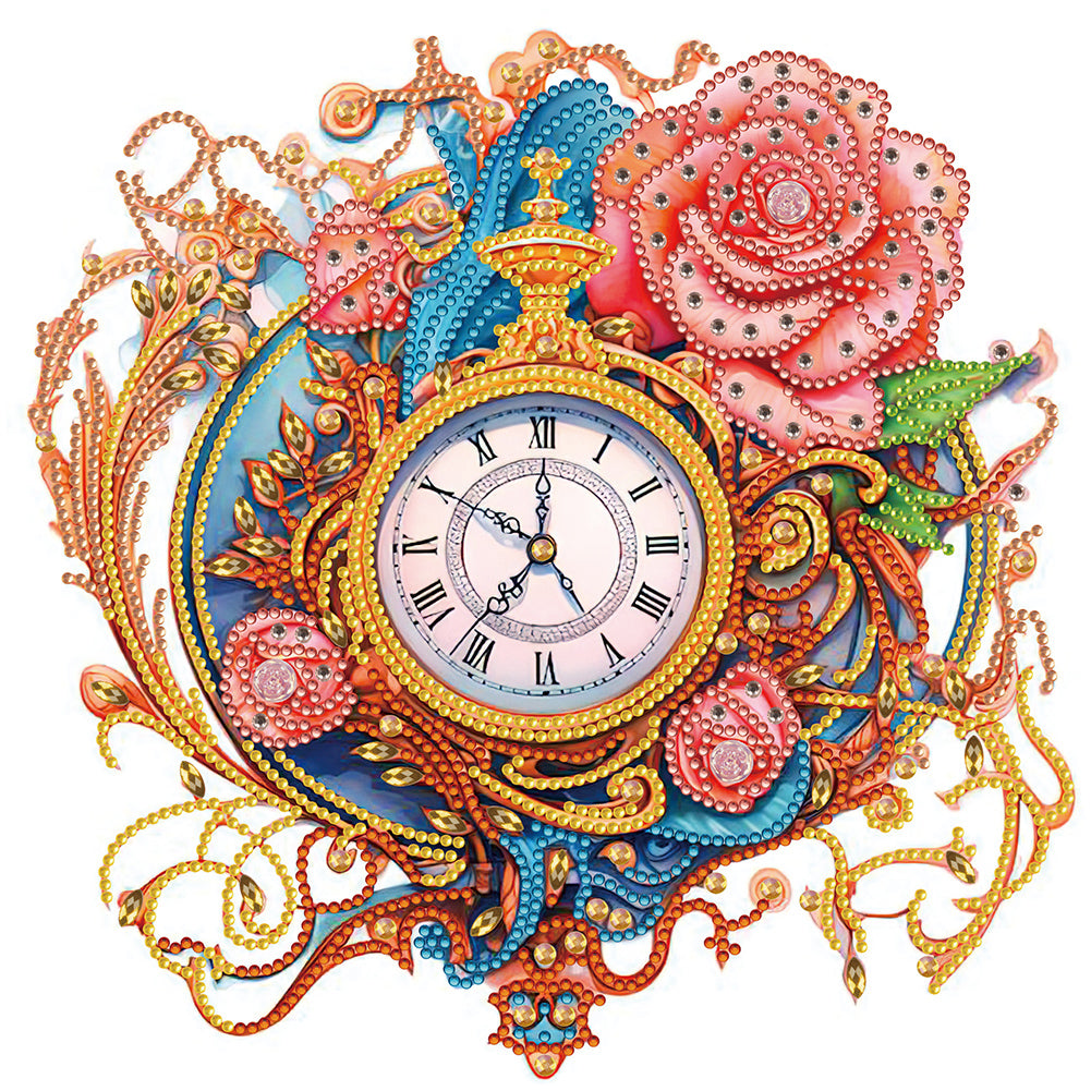 Diamond Painting - Partial Special Shaped - clocks and flowers (30*30CM)