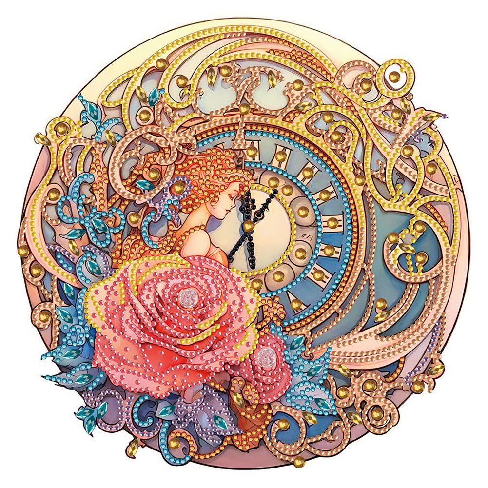 Diamond Painting - Partial Special Shaped - Clockwork girl in flowers (30*30CM)