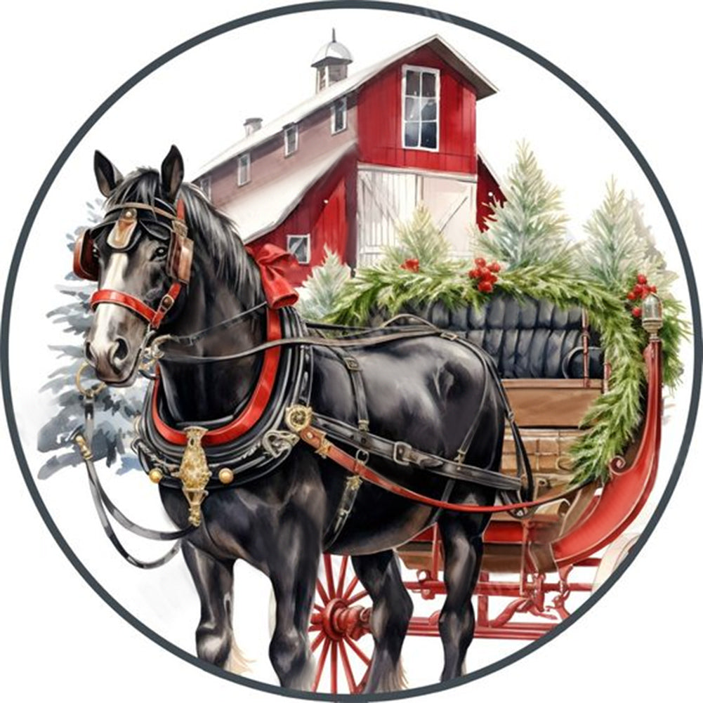 Diamond Painting - Full Round - Round Card Christmas Carriage (30*30CM)