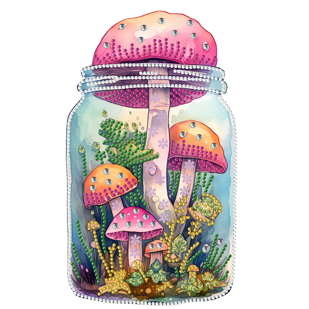 Diamond Painting - Partial Special Shaped - Glass Art Bottle Mushroom House (30*30CM)