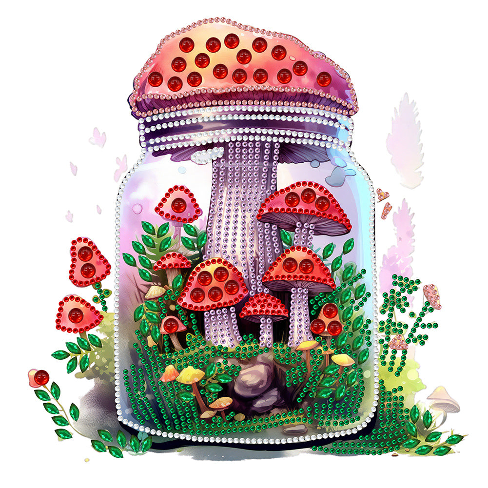 Diamond Painting - Partial Special Shaped - Glass Art Bottle Mushroom House (30*30CM)