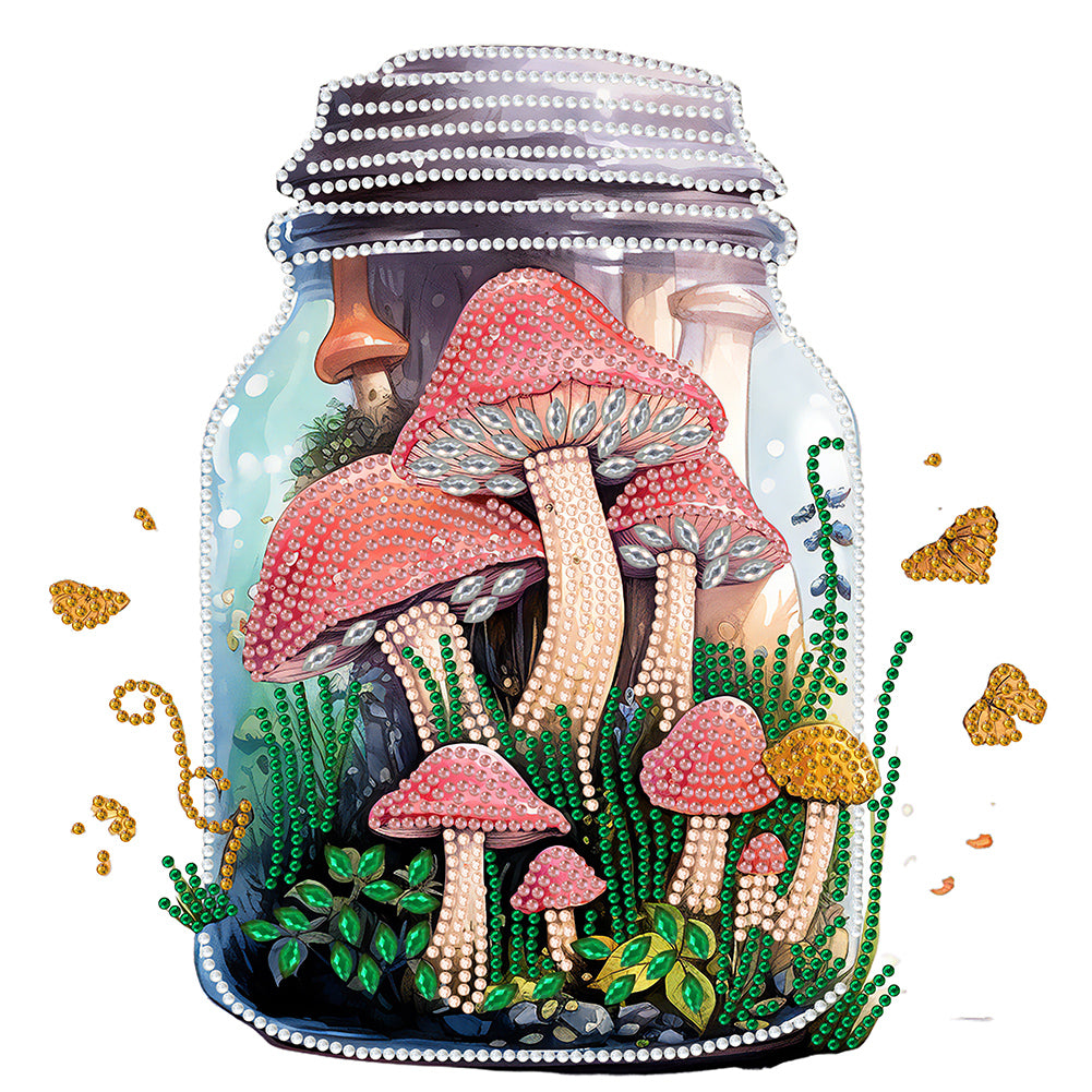 Diamond Painting - Partial Special Shaped - Glass Art Bottle Mushroom House (30*30CM)