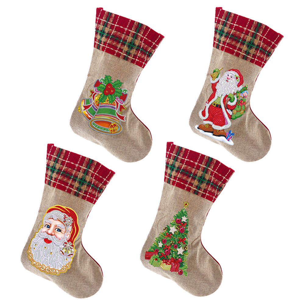 4pcs Christmas Tree Ornaments Diamond Painting Christmas Stocking (#1)