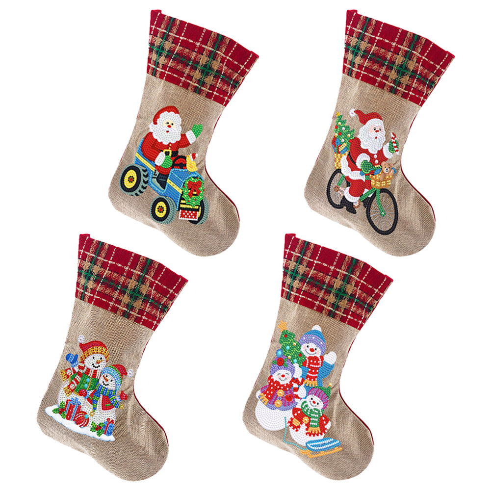 4pcs Christmas Tree Ornaments Diamond Painting Christmas Stocking (#3)