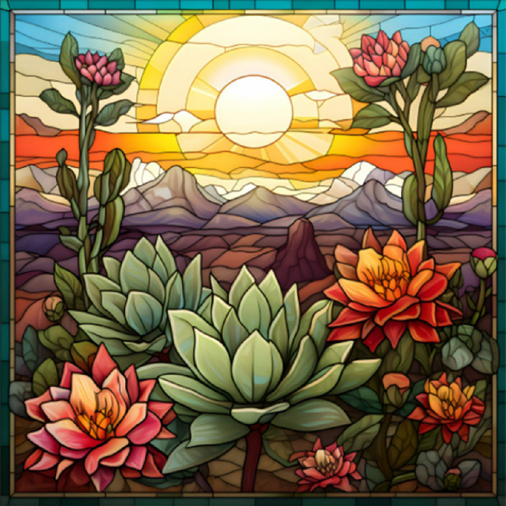 Diamond Painting - Full Round - cactus flower glass art (30*30CM)