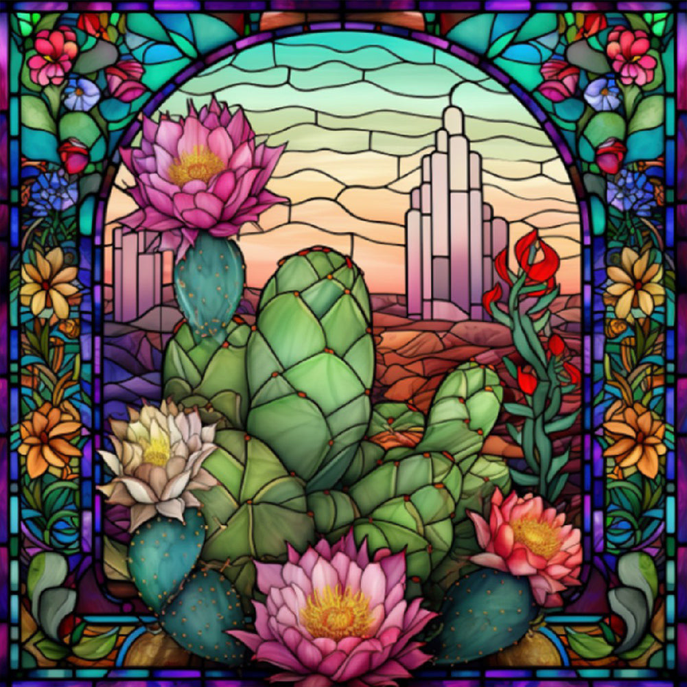 Diamond Painting - Full Round - cactus flower glass art (30*30CM)