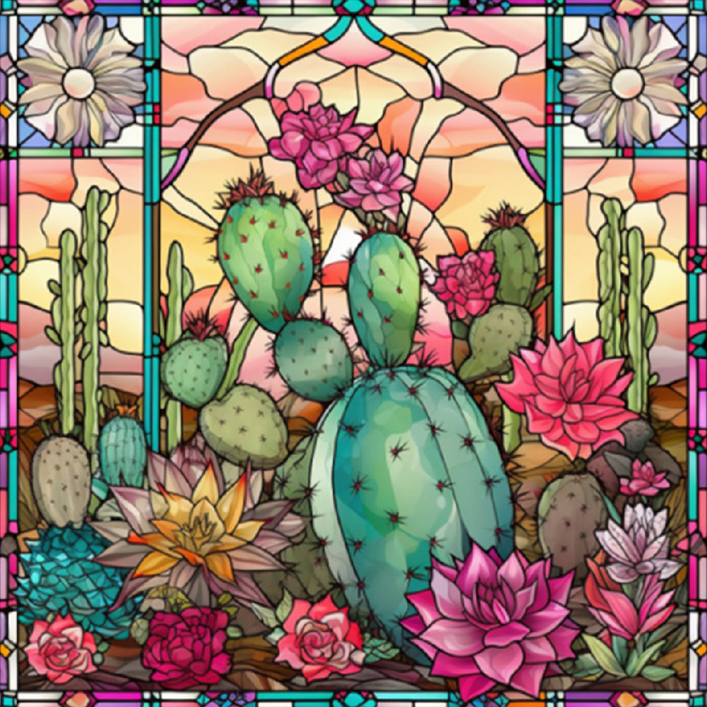 Diamond Painting - Full Round - cactus flower glass art (30*30CM)