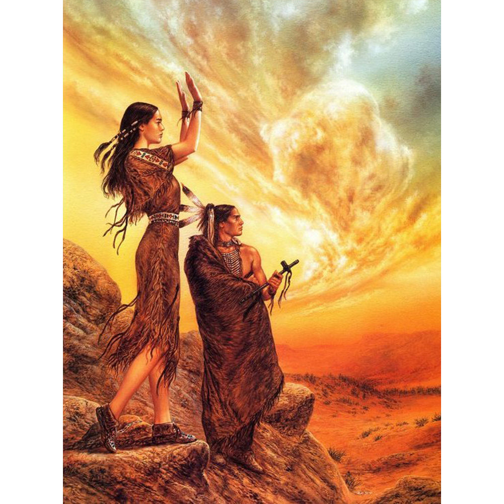 Diamond Painting - Full Round - sunset indians (30*40CM)