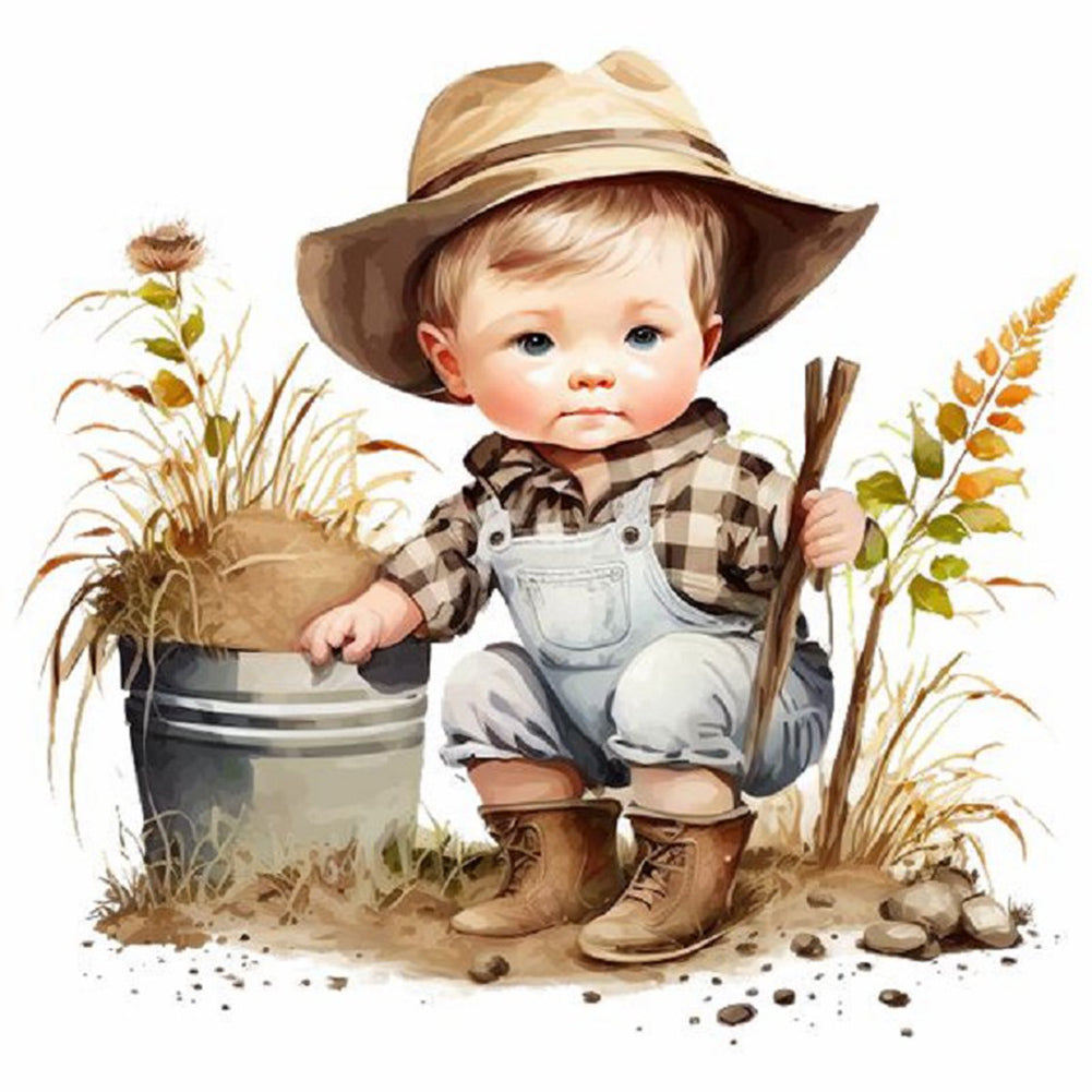 Diamond Painting - Full Round - Farm Cowboy Kids (30*30CM)