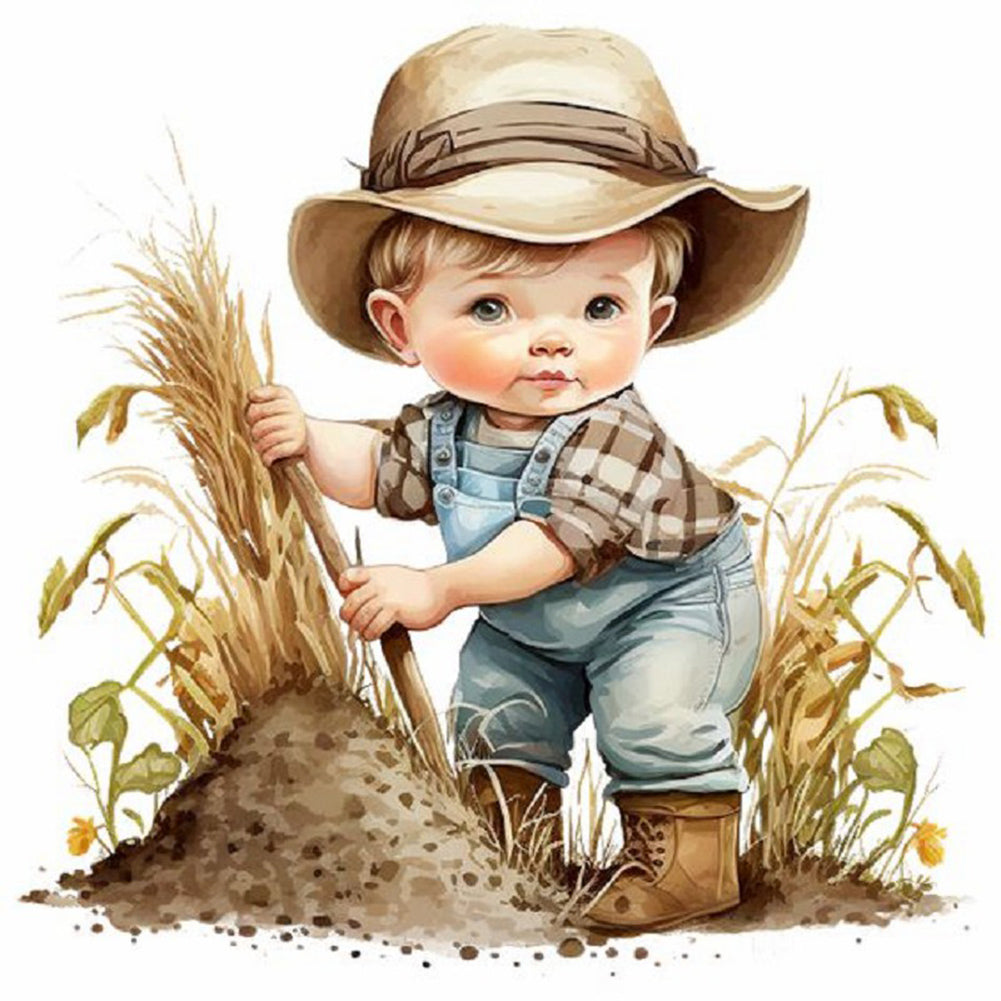 Diamond Painting - Full Round - Farm Cowboy Kids (30*30CM)