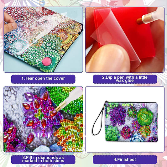 Partial Shaped Drill DIY Diamond Painting Bag with Zipper Diamond Leather Clutch