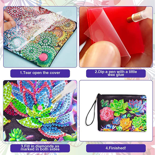 Partial Shaped Drill DIY Diamond Painting Bag with Zipper Diamond Leather Clutch