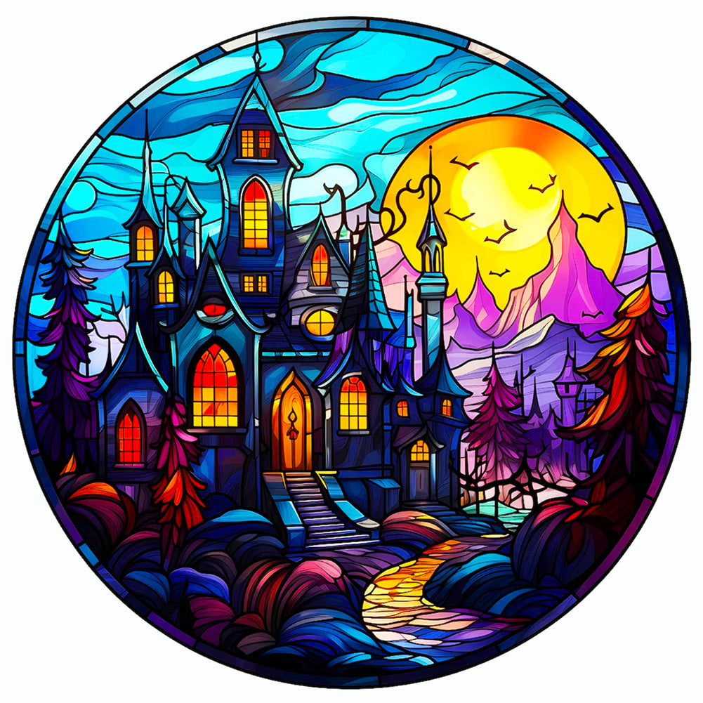 Diamond Painting - Full Round - glass art halloween castle (50*50CM)