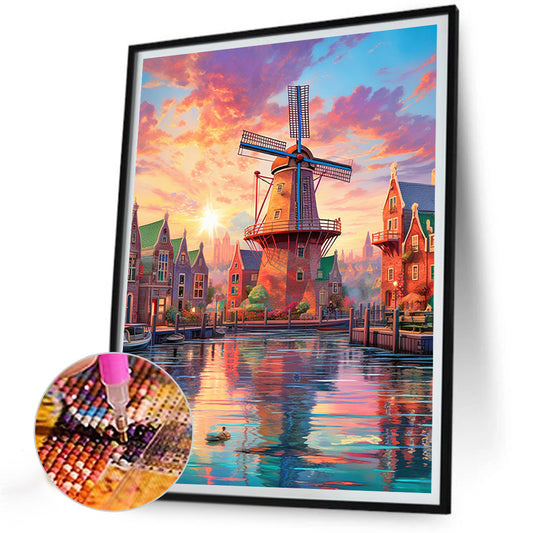Diamond Painting - Full Round - lighthouse and windmill (30*40CM)