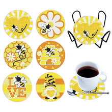 Load image into Gallery viewer, Wooden Diamond Crafts Coasters Bee Gnome with Holder Doughnut 6/8PCS Sweet Fruit
