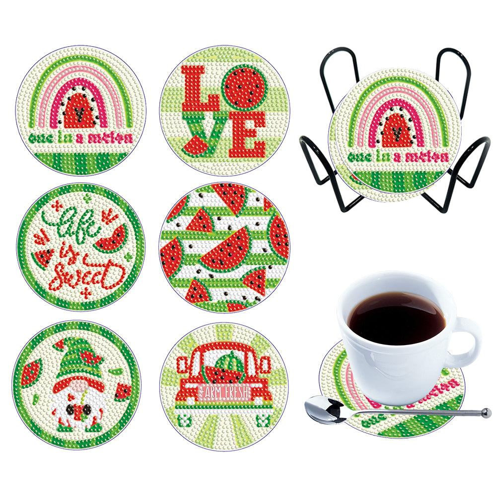 6PCS Diamond Crafts Coasters Diamond Painting Art Coasters (Watermelon Gnome)