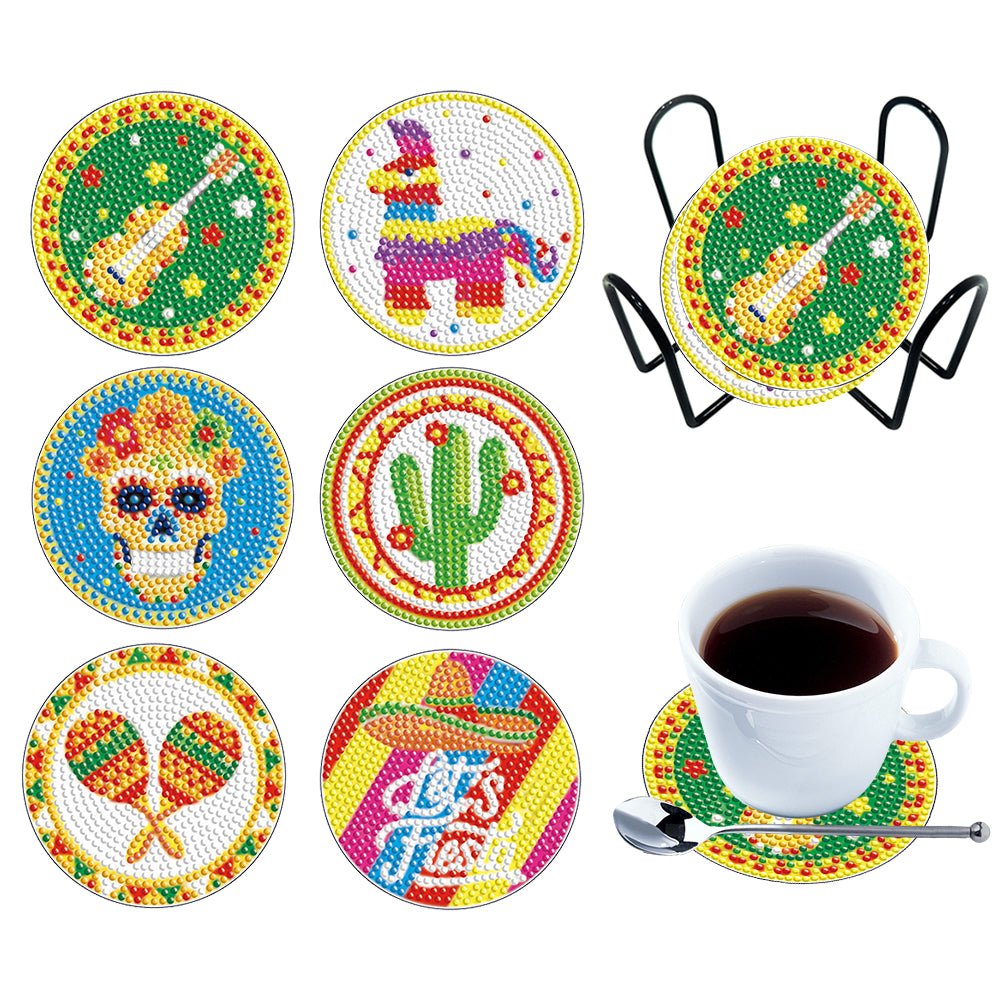 6PCS Diamond Crafts Coasters Diamond Painting Art Coasters (Hippie Skeleton)