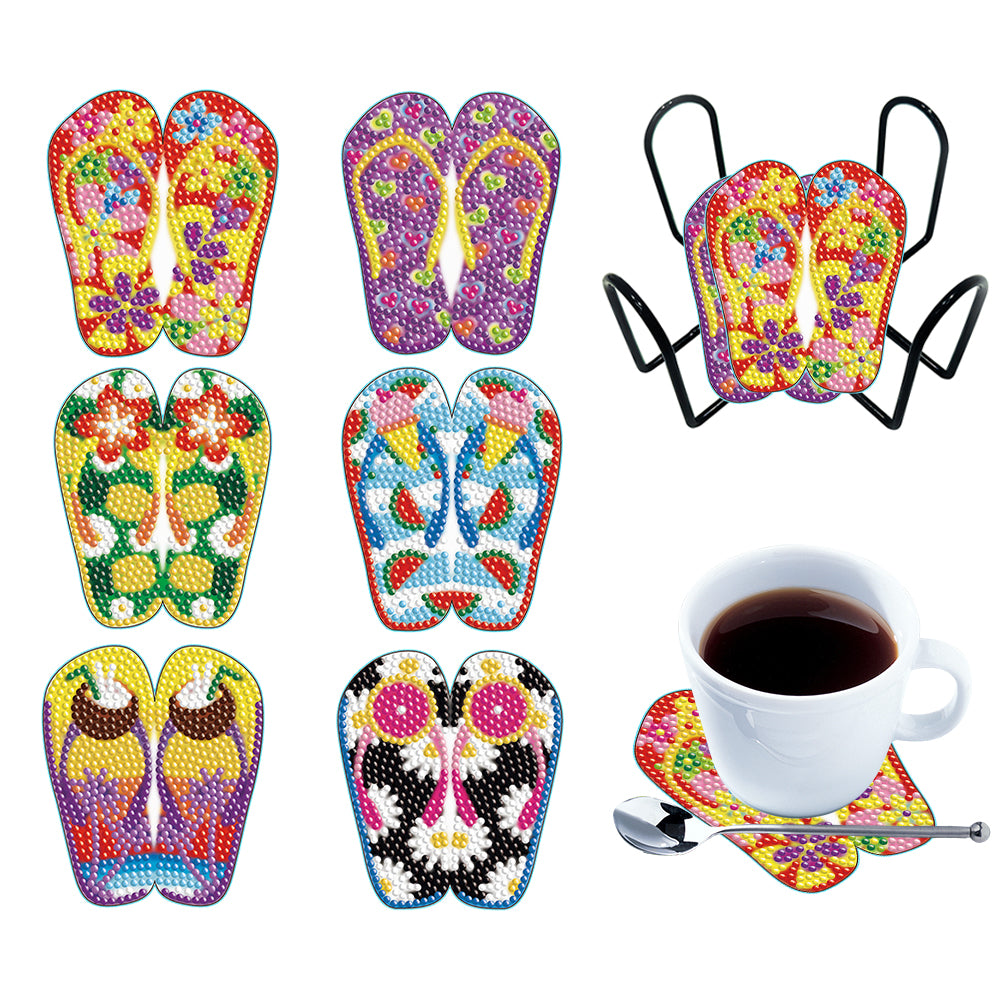 6PCS Diamond Painting Art Coasters with Holder Wooden (Beach Holiday)