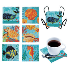 Load image into Gallery viewer, 6PCS Diamond Painting Art Coasters with Holder Wooden (Marine Life)
