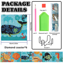 Load image into Gallery viewer, 6PCS Diamond Painting Art Coasters with Holder Wooden (Marine Life)
