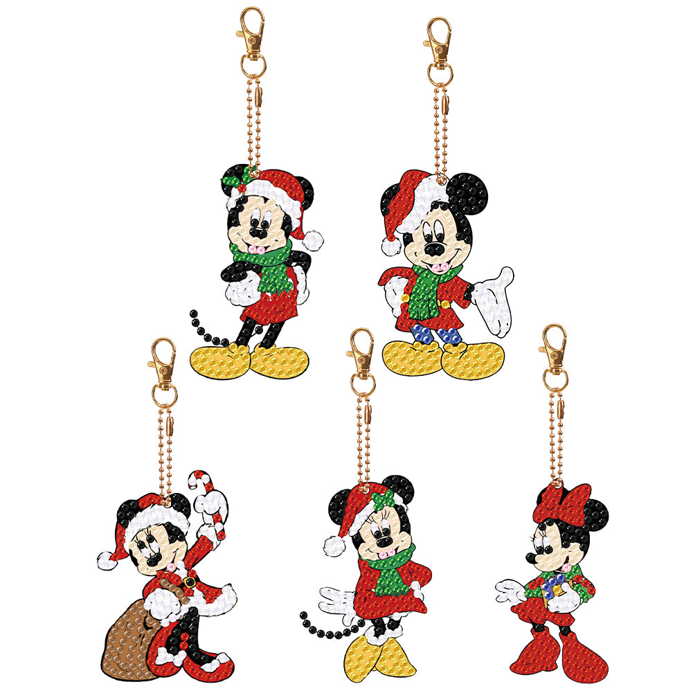 5PCS Rhinestone Painting Pendant Double Sided (Xmas Mickey Minnie)