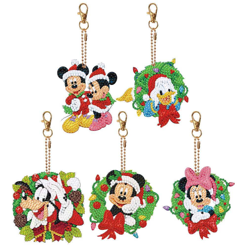 5PCS Diamond Art Decor Xmas Mickey Pals Double Sided Rhinestone Painting Pendant