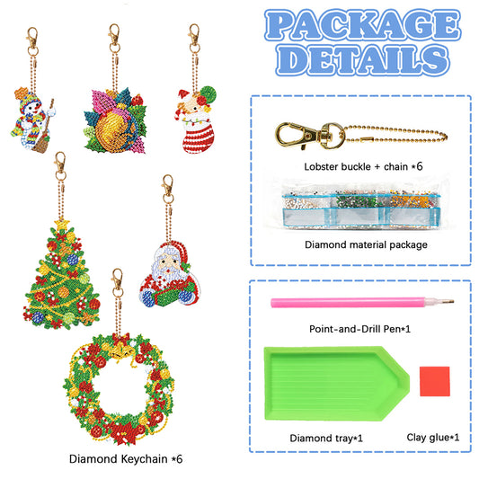 Double Sided Diamond Painting Keychains Special Shape 6PCS (Xmas Ornament)