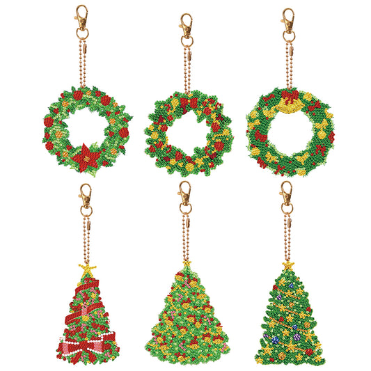 Double Sided Diamond Painting Keychains Special Shape 6PCS (Xmas Tree)
