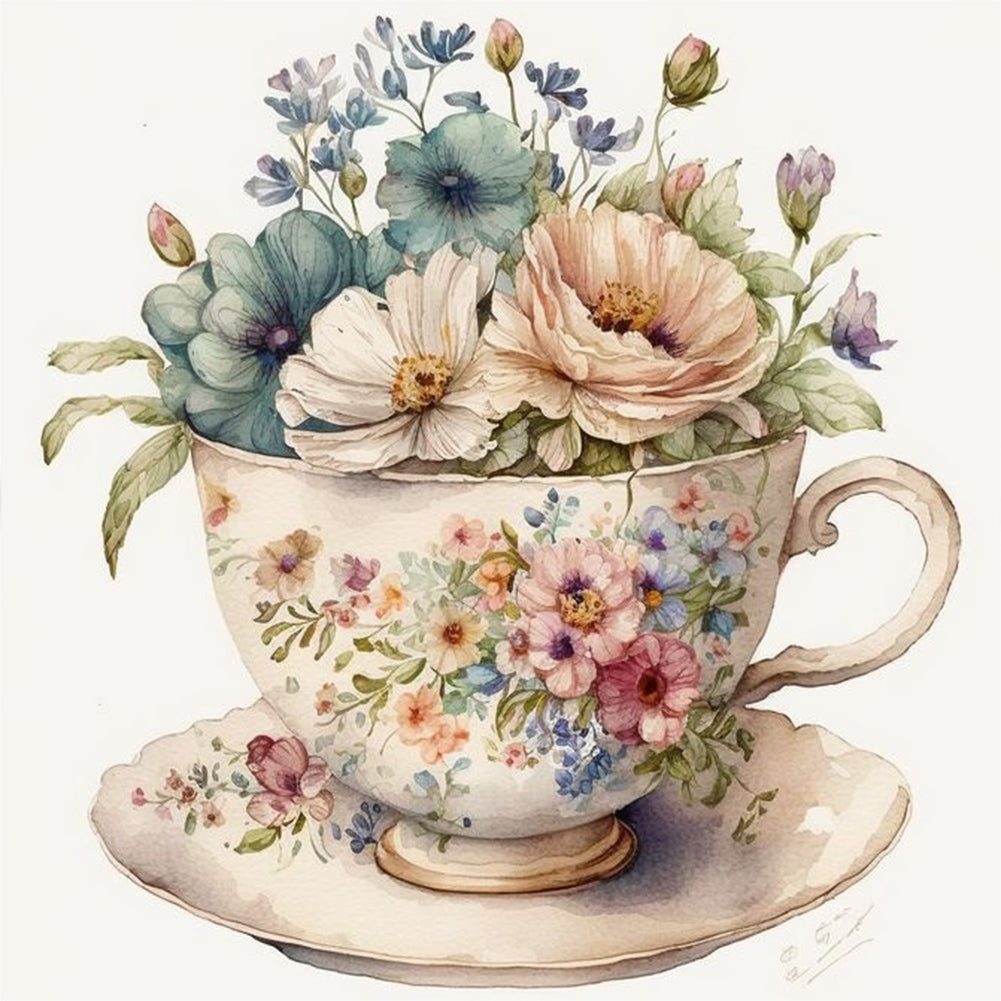 Diamond Painting - Full Round - teacup bouquet (30*30CM)