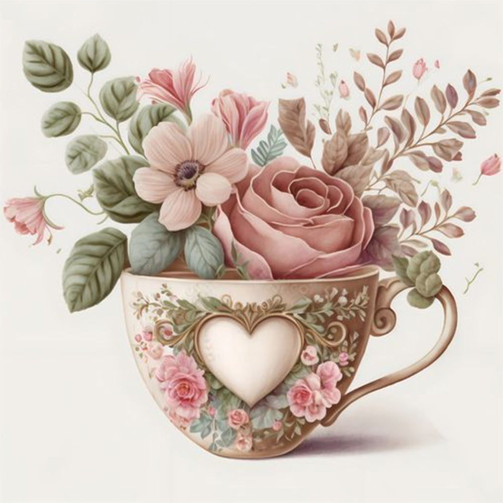 Diamond Painting - Full Round - teacup bouquet (30*30CM)