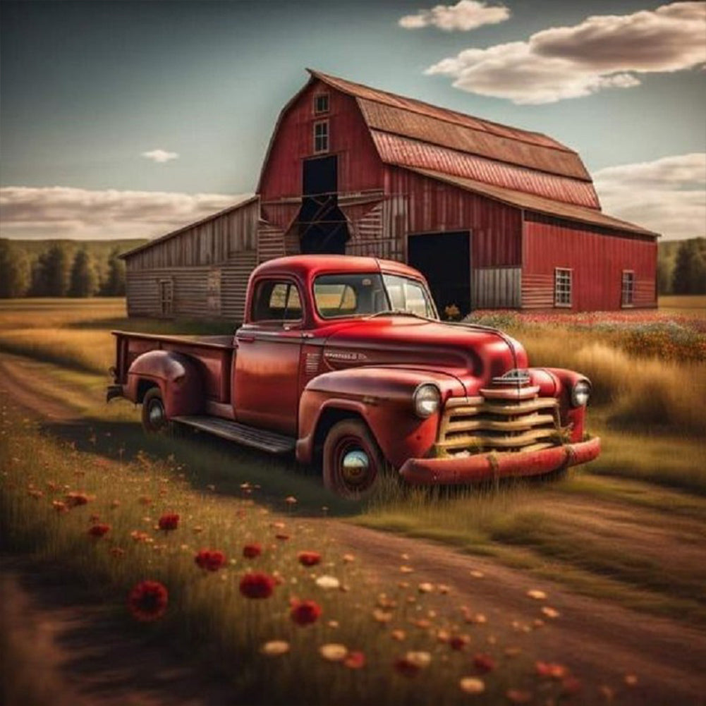 Diamond Painting - Full Round - red classic car (30*30CM)