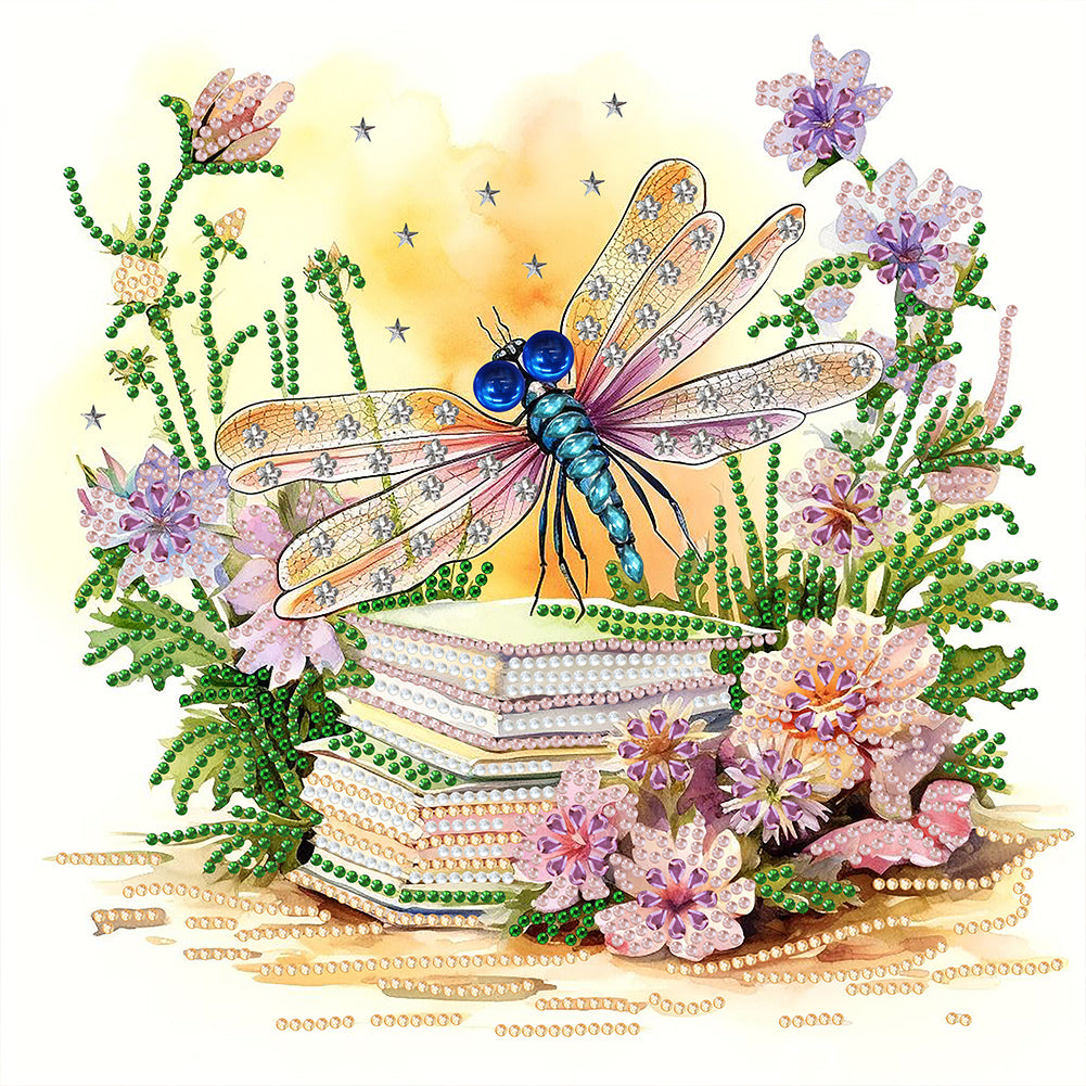 Diamond Painting - Partial Special Shaped - Flowers and Dragonflies (30*30CM)