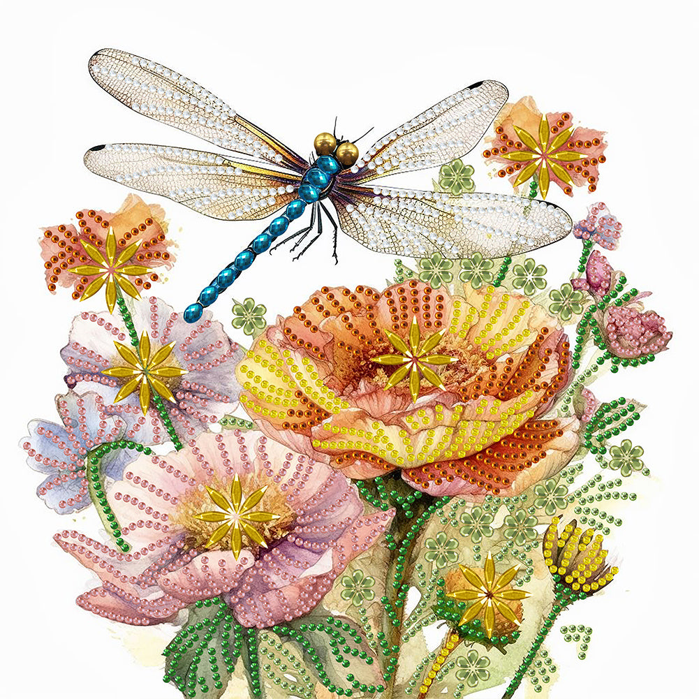 Diamond Painting - Partial Special Shaped - Flowers and Dragonflies (30*30CM)