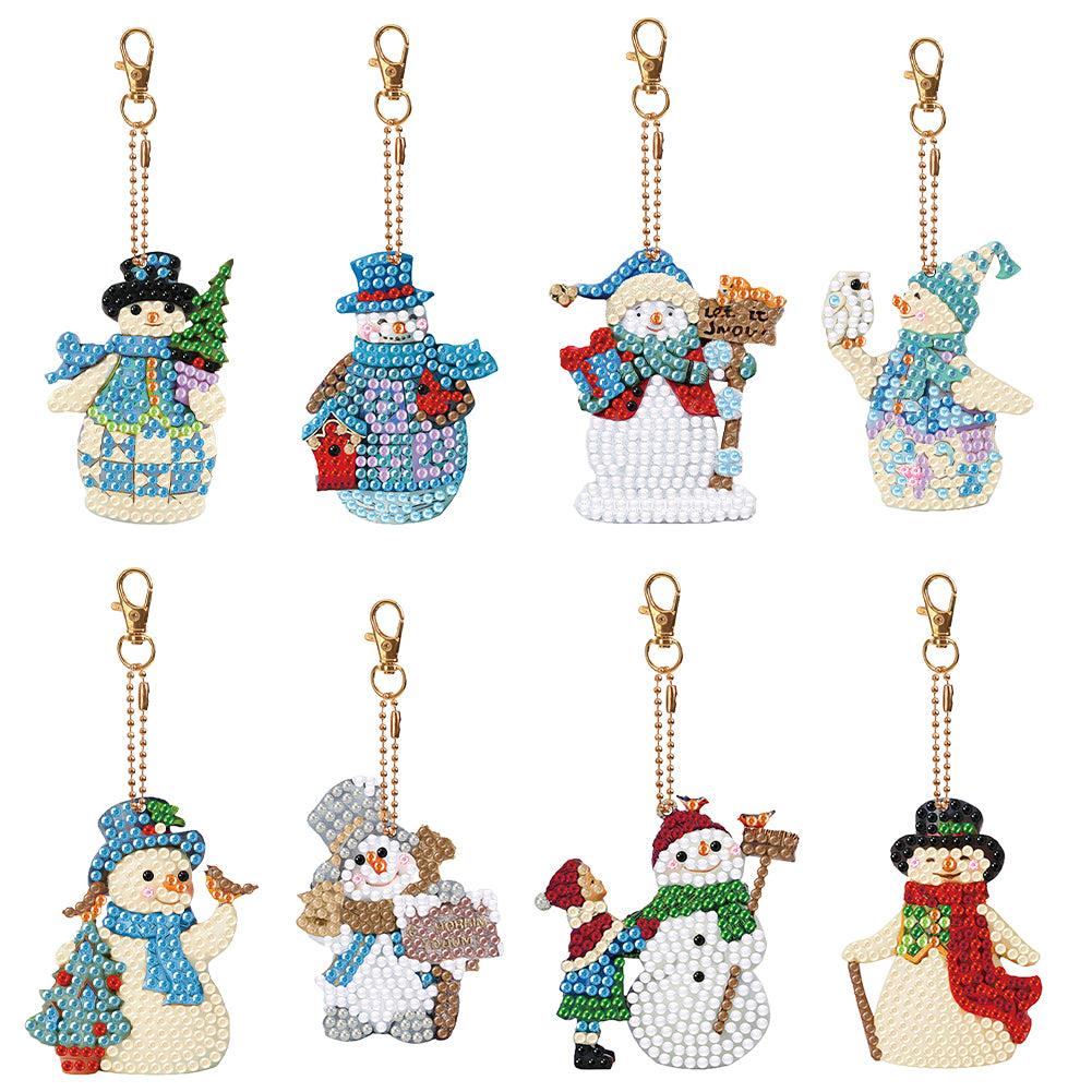 8PCS Rhinestone Painting Pendant Double Sided (Snowman)