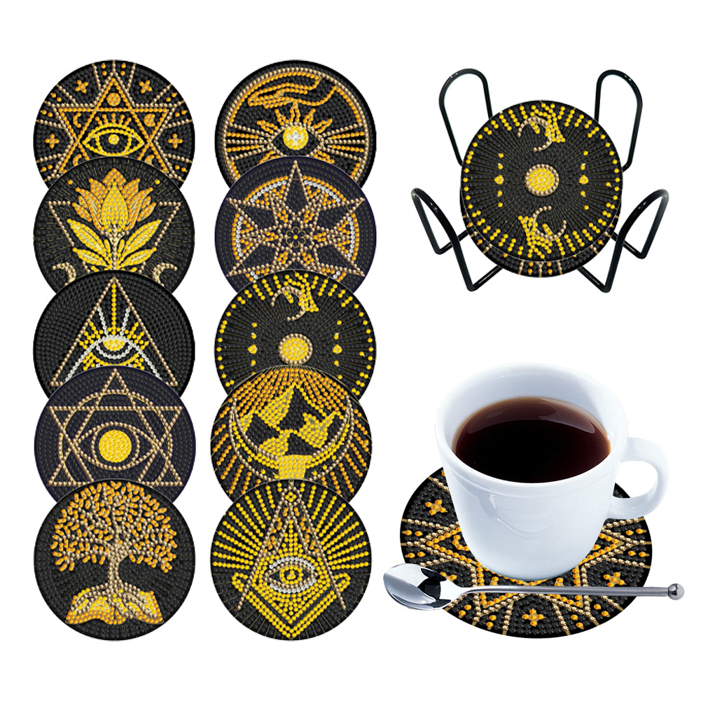 Diamond Crafts Coasters Diamond Painting Coasters (10PCS Black Gold Painting)