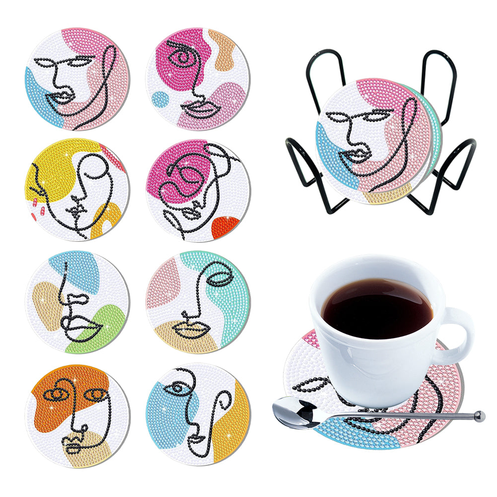 Diamond Painting Art Coaster Kit Special Shape (8PCS Abstract Facial Line)