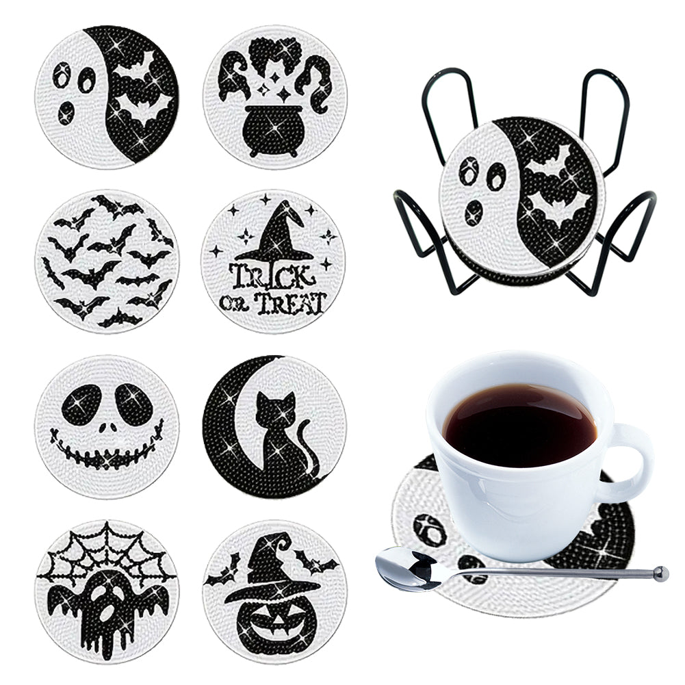 Diamond Painting Art Coaster Kit Special Shape (8PCS Halloween Wacky Face)