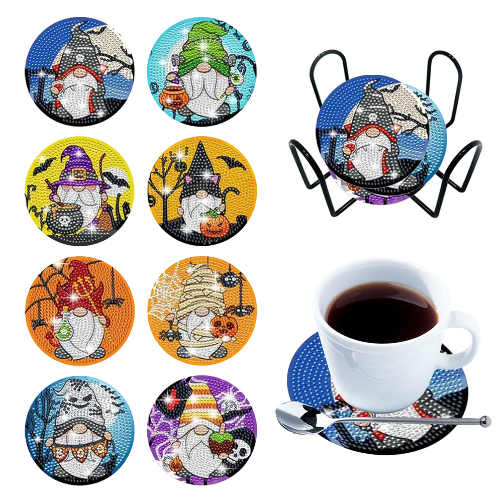 Diamond Painting Art Coaster Kit Special Shape (8PCS Halloween Gnome)