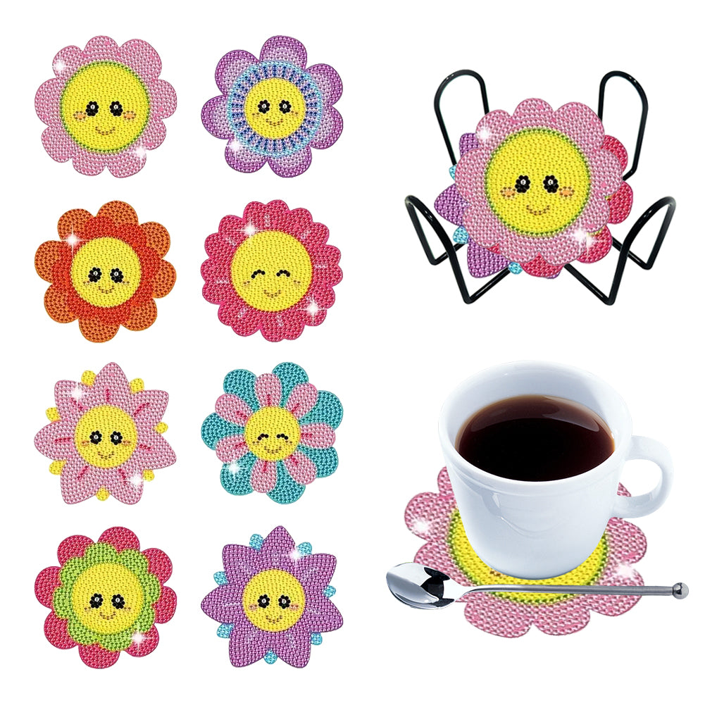 Diamond Painting Art Coaster Kit Special Shape (8PCS Floral Expression)