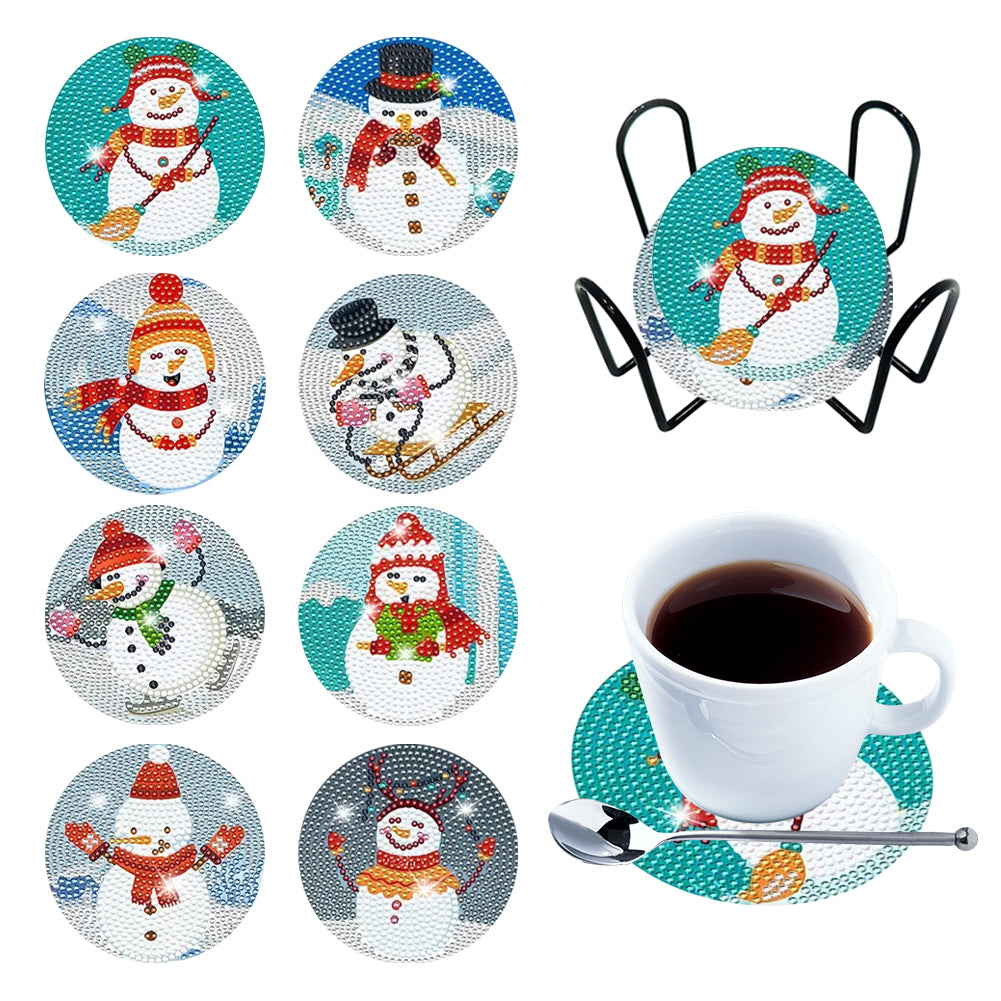Diamond Painting Art Coaster Kit Special Shape (8PCS Xmas Snowman)