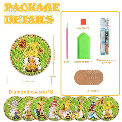 Diamond Painting Art Coaster Kit Special Shape (8PCS Garden Gnome)