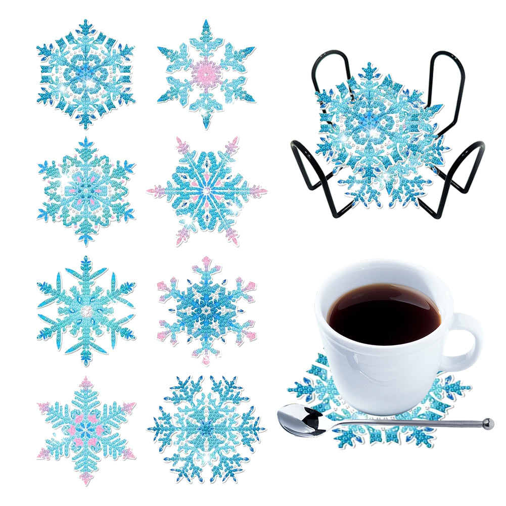 Diamond Painting Art Coaster Kit Special Shape (8PCS Winter Snowflakes)
