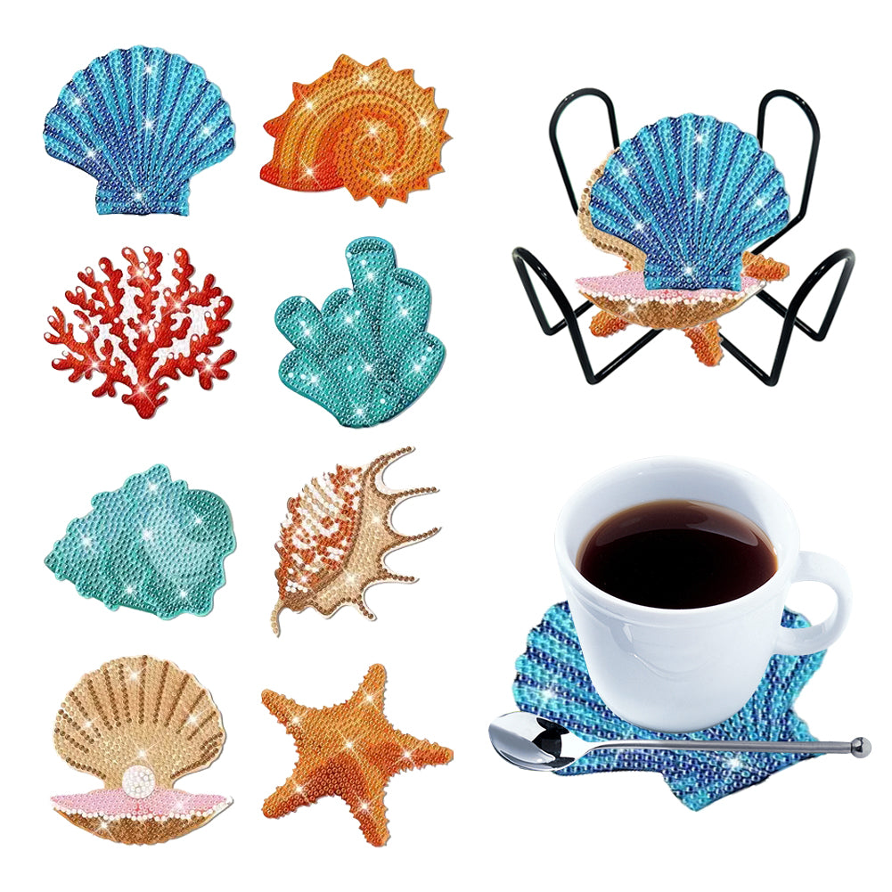 Diamond Painting Art Coaster Kit Special Shape (8PCS Seaside Shell)